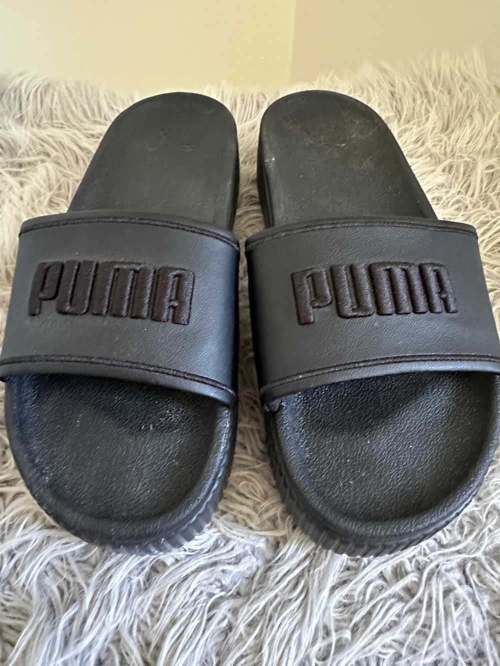Puma Black Embossed Logo Slide Sandals